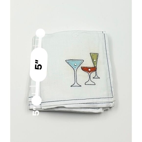 Pier 1 Imports Embroidered Cocktail Glasses Napkins Set of 4 - Picture 4 of 6